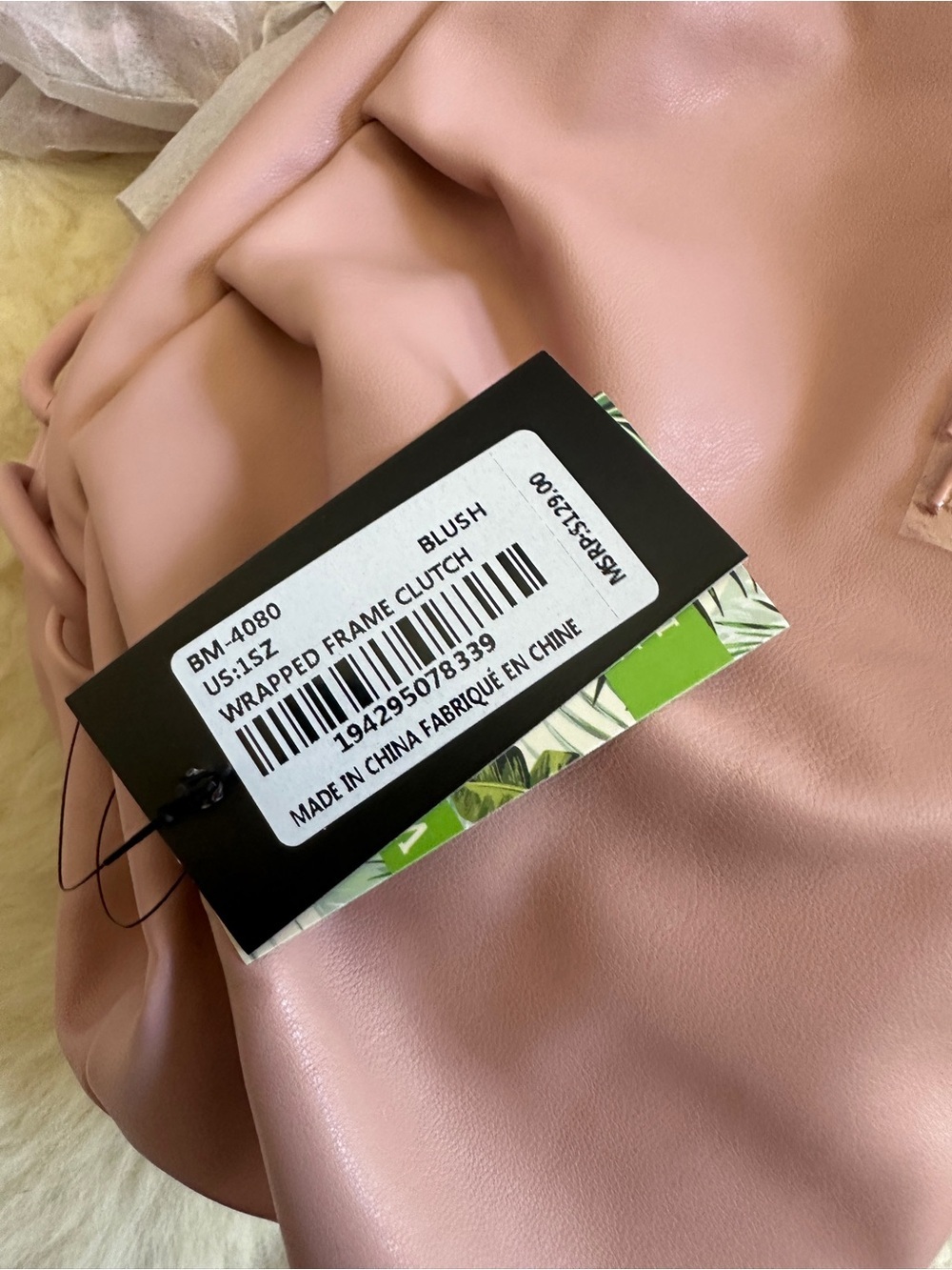 Badgley Mischka Pink Ruched Clutch Vegan Leather Chain Strap Slouchy Bag - Picture 6 of 7